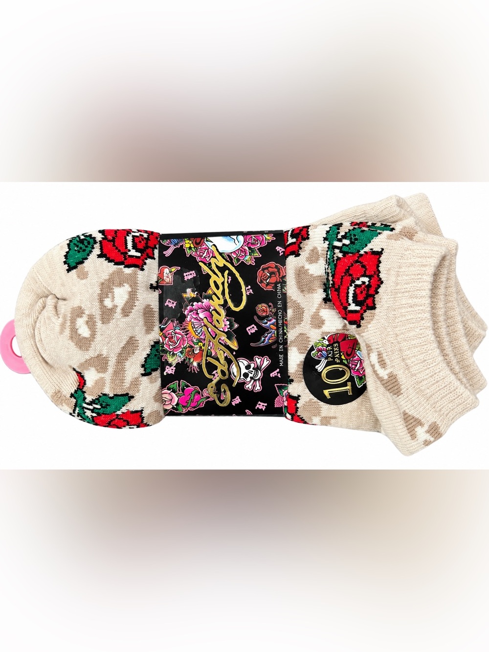 Ed Hardy Women’s 10 Pack Low Cut Socks Leopard Rose Size 4-10